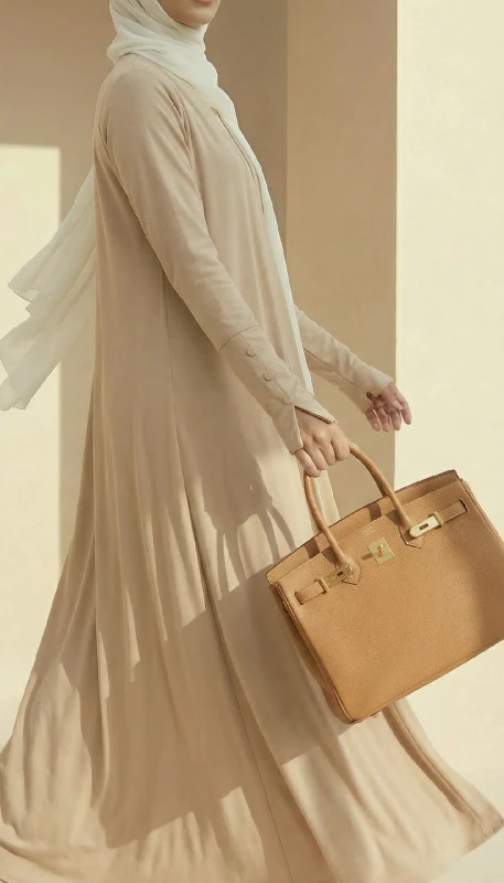 Bareeq beige long kimono flowing silhouette - effortless modest wear UAE