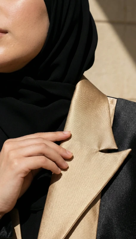 Gold lapel and collar detailing on black luxury kimono abaya - Dubai modest fashion