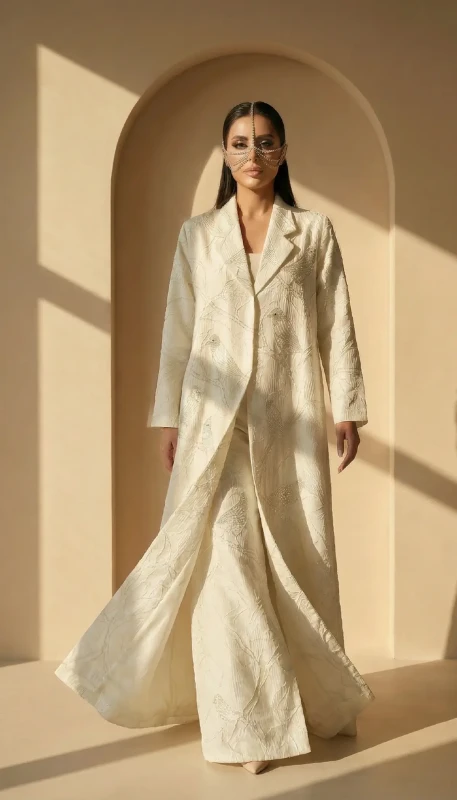 Bird embroidery chest detail on Finch ivory long kimono