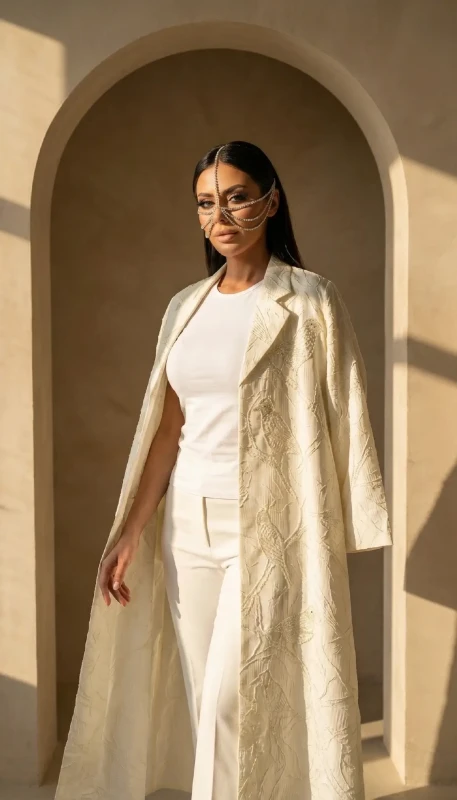 Finch ivory long embroidered luxury kimono front view - elegant modest fashion Dubai