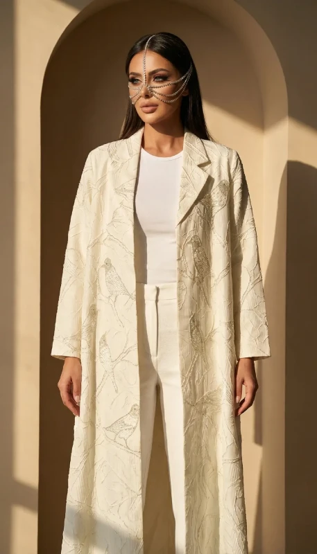 Finch long ivory embroidered kimono structured silhouette for formal wear UAE